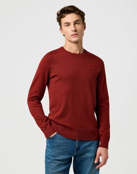 MESKI SWETER WRANGLER KNIT SWEATER FIRED BRICK 112371537. Swetry męskie Wrangler, xl, bez wzorów, bez kołnierzyka, bez ramiączek. Za 169.99 zł.