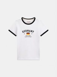 Guess Jeans T-Shirt 183096 Biały Classic Fit. Białe t-shirty damskie Guess Jeans, xs, z aplikacjami, z jeansu, bez kołnierzyka, bez ramiączek. Za 159.99 zł.