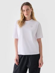 4F T-shirt oversize z nadrukiem damski - biały XL. Białe t-shirty damskie 4F, xl, bez wzorów, z bawełny, klasyczne, bez kołnierzyka, bez ramiączek. W wyprzedaży za 29.99 zł.
