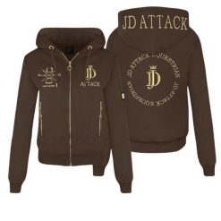 Bluza z zamkiem JD ATTACK Harriet. Brązowe bluzy damskie JD ATTACK, l, bez wzorów, z bawełny, bez ramiączek, bez kaptura. Za 229.00 zł.