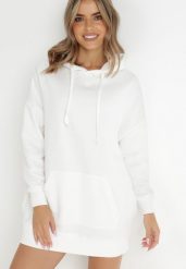 Biała Bluza z Kapturem Dagdere. Białe bluzy damskie Born2be, na jesień, m, bez wzorów, z dzianiny, casualowe, bez ramiączek, z kapturem. Za 74.99 zł.