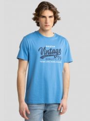 Koszulka męska z nadrukiem na piersi niebieska Gralis 402. Niebieskie t-shirty męskie BIG STAR, l, bez wzorów, z bawełny, bez kołnierzyka, bez ramiączek. W wyprzedaży za 59.99 zł.