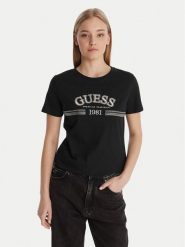 Guess T-Shirt V6RI16 I3Z14 Czarny Regular Fit. Czarne t-shirty damskie Guess, xxs, z aplikacjami, z bawełny, bez kołnierzyka, bez ramiączek. Za 179.99 zł.