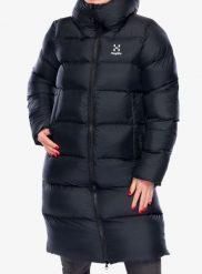 Płaszcz damski Haglofs Long Mimic Parka. Czarne płaszcze damskie Haglöfs, na zimę, m, bez wzorów, z puchu, bez kołnierzyka, bez kaptura. Za 846.99 zł.