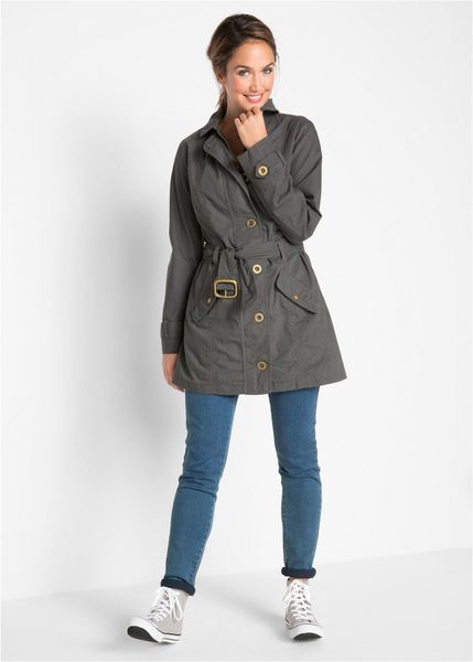 Trencz. Brązowe płaszcze damskie bonprix, bez wzorów, bez kołnierzyka, bez kaptura. Za 229.99 zł.