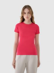 4F T-shirt slim z modalem damski - różowy S. Czerwone t-shirty damskie 4F, s, bez wzorów, z bawełny, klasyczne, bez kołnierzyka, bez ramiączek. W wyprzedaży za 39.99 zł.