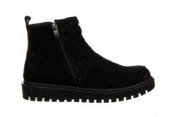 Botki Bayla-161 191 425 Black Nubuck 161643, Czarny, Skóra naturalna - 40. Czarne botki damskie Bayla, na zimę, bez wzorów, z gumy, eleganckie, z okrągłym noskiem, bez obcasa, bez zapięcia. W wyprzedaży za 299.00 zł.