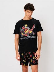 Bawełniana piżama dwuczęściowa z nadrukiem Deadpool & Wolverine - czarny. Czarne piżamy męskie Sinsay, l, bez wzorów, z bawełny, bez kołnierzyka, bez ramiączek. Za 49.99 zł.