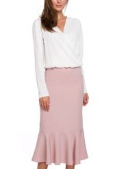 Elegancka ołówkowa spódnica midi zakończona falbaną. Spódnice damskie Sukienki.shop, do pracy, l, bez wzorów, z elastanu, biznesowe, midi, dopasowane. Za 89.00 zł.