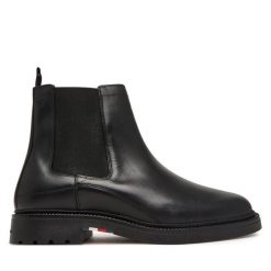 Sztyblety Tommy Hilfiger. Czarne botki męskie Tommy Hilfiger, bez wzorów, casualowe, bez obcasa, bez zapięcia. Za 649.99 zł.