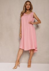 Różowa Basicowa Sukienka o Rozkloszowanym Kroju Mevolira. Czerwone sukienki damskie Renee, na co dzień, l, bez wzorów, eleganckie, bez kołnierzyka, bez ramiączek, midi, rozkloszowane. Za 44.99 zł.