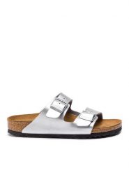 Birkenstock Klapki Arizona Bs 1012283 Srebrny. Szare klapki damskie Birkenstock, bez wzorów, ze skóry, bez obcasa, bez zapięcia. Za 329.99 zł.