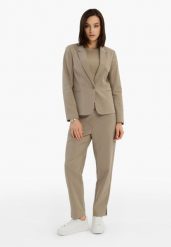 Spodnie z prostą nogawką R-SAMI. Czarne spodnie materiałowe damskie Volcano, bez wzorów, z bawełny, eleganckie, krótkie. Za 169.99 zł.