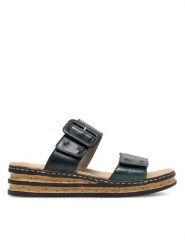 Rieker Klapki 62954-12 Granatowy. Niebieskie klapki damskie Rieker, bez wzorów, ze skóry, bez obcasa, bez zapięcia. Za 299.99 zł.
