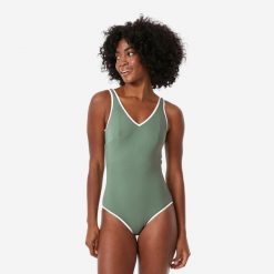 Strój jednoczęściowy pływacki damski Nabaiji 100 Virginia Lurex. Białe stroje kąpielowe damskie Decathlon, l, bez wzorów, z elastanu. Za 129.99 zł.