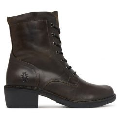 Botki Fly London. Zielone botki damskie Fly London, bez wzorów, bez obcasa, na słupku, bez zapięcia. Za 794.99 zł.