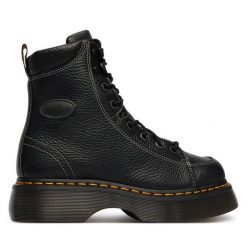 Trzewiki Dr. Martens. Czarne botki damskie Dr. Martens, bez wzorów, bez obcasa, na płaskiej podeszwie, bez zapięcia. Za 899.99 zł.