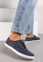 Granatowe Tenisówki przed Kostkę w Kropki Porenia. Niebieskie trampki i tenisówki damskie Renee, bez wzorów, przed kostkę, bez zapięcia. Za 34.99 zł.