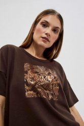 Bluza z nadrukiem ciemnbrązowa. Bluzy damskie MOODO, s, bez wzorów, z bawełny, bez ramiączek, bez kaptura. W wyprzedaży za 23.99 zł.