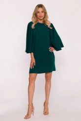 Elegancka sukienka trapezowa z bufiastymi rękawami zielona. Zielone sukienki damskie Stylove, m, bez wzorów, eleganckie, bez kołnierzyka, bez ramiączek, trapezowe. Za 329.00 zł.