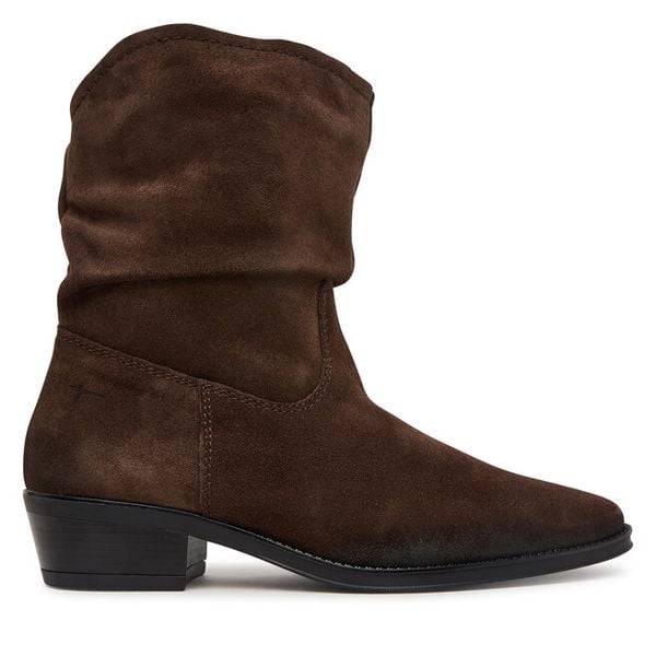 Botki Tamaris. Brązowe botki damskie Tamaris, bez wzorów, bez obcasa, na słupku, bez zapięcia. Za 469.99 zł.