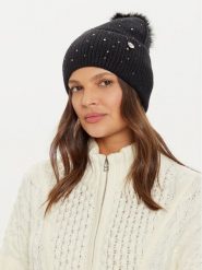 Guess Czapka AW5213 POL01 Czarny. Czarne czapki damskie Guess, na zimę, z aplikacjami, z materiału. Za 179.99 zł.