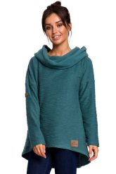 Turkusowa Asymetryczna Bluza Oversize z Kapturem. Niebieskie bluzy damskie MOE, l, bez wzorów, z bawełny, bez ramiączek, z kapturem. Za 253.90 zł.