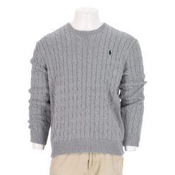 Second life - Polo Ralph Lauren sweter męski z warkoczowym splotem - Jak nowy. Szare swetry męskie Ralph Lauren, l, bez wzorów, z dzianiny, eleganckie, bez kołnierzyka, bez ramiączek. Za 255.56 zł.