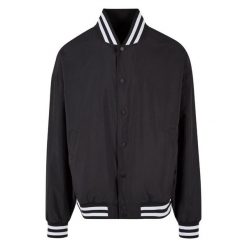 Lekka Kurtka Varsity Dla Dorosłych Unisex. Czarne kurtki męskie BUILD YOUR BRAND, l, bez wzorów, sportowe, bez kaptura. Za 227.99 zł.