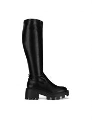 DeeZee Kozaki WYL3949-2 Czarny. Czarne kozaki damskie DeeZee, bez wzorów, z materiału, bez obcasa, na słupku, bez zapięcia. Za 249.99 zł.