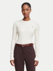 Tommy Hilfiger Sweter WW0WW44993 Kremowy Regular Fit. Białe swetry nierozpinane damskie Tommy Hilfiger, xl, bez wzorów, z bawełny, bez kołnierzyka, bez ramiączek. Za 529.99 zł.