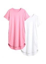 Lekka sukienka T-shirtowa z bawełny organicznej z przędy przędza mieszankowej, zestaw 2 szt. Czerwone sukienki damskie bonprix, bez wzorów, z bawełny, bez kołnierzyka, bez ramiączek. Za 82.99 zł.