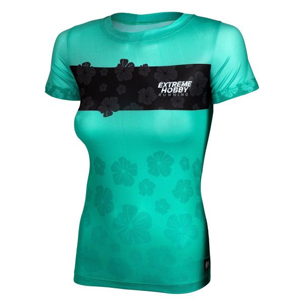 Koszulka do biegania damska z krótkim rękawem EXTREME HOBBY FLOWERS. Zielone bluzki damskie EXTREME HOBBY, xl, bez wzorów, z elastanu, sportowe, bez kołnierzyka, bez ramiączek. Za 149.00 zł.