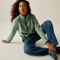 Damska bluza polarowa Frankie Borg Half Zip. Niebieskie bluzy damskie Regatta, bez wzorów, z materiału, biznesowe, bez ramiączek, bez kaptura. Za 257.50 zł.