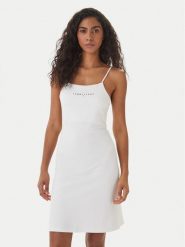 Tommy Jeans Sukienka codzienna Linear DW0DW22338 Biały Slim Fit. Białe sukienki damskie Tommy Jeans, na co dzień, l, bez wzorów, z jeansu, bez kołnierzyka, bez ramiączek, proste. Za 289.99 zł.