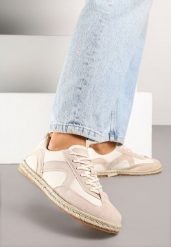 Beżowe Sneakersy Kultowe Tenisówki z Podeszwą Zdobioną Plecionką Zarorella. Brązowe trampki i tenisówki damskie Renee, z aplikacjami, z jeansu, bez zapięcia. Za 69.99 zł.