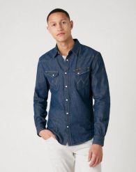 KOSZULA MĘSKA WRANGLER LS WESTERN SHIRT DARK STONE W5F25K098 112130116. Koszule męskie Wrangler, l, bez wzorów, bez kołnierzyka, bez ramiączek. Za 159.99 zł.