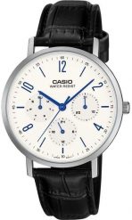 Zegarek Casio męski biała tarcza skórzany pasek 37 mm (MTP-VT06L-7BDF). Białe zegarki męskie Casio, bez wzorów. Za 230.99 zł.