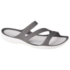Klapki damskie Crocs Swiftwater Sandal W Smokewhite. Białe klapki damskie Crocs, bez wzorów, z materiału, bez obcasa, bez zapięcia. W wyprzedaży za 261.10 zł.