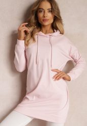 Różowa Bluza z Kapturem o Wydłużonym Fasonie Estera. Czerwone bluzy damskie Renee, na jesień, m, bez wzorów, z dzianiny, casualowe, bez ramiączek, z kapturem. Za 89.99 zł.