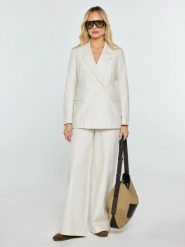 Marynarka damska lniana w prążek kremowa Kinnia 102. Białe marynarki i żakiety damskie BIG STAR, z aplikacjami, prążkowane, retro, bez kołnierzyka, bez ramiączek. Za 359.99 zł.