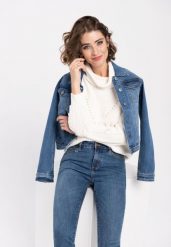Jeansy rurki Slim Fit, D-KELLY 32. Niebieskie jeansy damskie Volcano, bez wzorów, z bawełny, klasyczne. Za 169.99 zł.