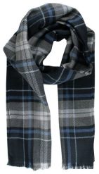 Szalik Przejściowy z Dziewiczą Wełną (Virgin Wool) - Fraas - Szary z Granatem, Kratka. Niebieskie szaliki męskie V. Fraas, bez wzorów, z materiału. Za 85.00 zł.
