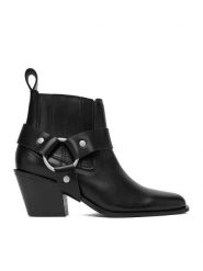 Badura Botki EO-BONNIE-501-25 Czarny. Czarne botki damskie Badura, bez wzorów, ze skóry, bez obcasa, na słupku, bez zapięcia. Za 259.99 zł.