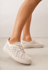 Beżowe Tenisówki z Ażurową Cholewką Tidella. Brązowe trampki i tenisówki damskie Born2be, w ażurowe wzory, z jeansu, bez zapięcia. Za 69.99 zł.