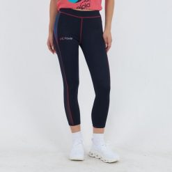 Legginsy Capri stretch do biegania niebiesko-ciemnoróżowe. Czerwone legginsy damskie ELPLAYER, bez wzorów, z elastanu. Za 64.00 zł.