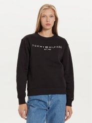 Tommy Hilfiger Bluza Logo WW0WW39791 Czarny Regular Fit. Czarne bluzy damskie Tommy Hilfiger, l, bez wzorów, z bawełny, bez ramiączek, bez kaptura. Za 269.99 zł.