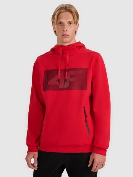4F Bluza dresowa nierozpinana z kapturem męska - czerwona XL. Czerwone bluzy sportowe męskie 4F, m, bez wzorów, z bawełny, z kapturem. W wyprzedaży za 169.99 zł.