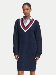 Tommy Jeans Sukienka dzianinowa DW0DW23540 Granatowy Relaxed Fit. Niebieskie sukienki damskie Tommy Jeans, s, bez wzorów, z bawełny, bez kołnierzyka, bez ramiączek. Za 529.99 zł.