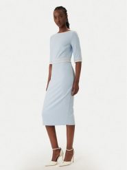 Rinascimento Sukienka koktajlowa CFC0127991003 Błękitny Slim Fit. Niebieskie sukienki damskie Rinascimento, m, bez wzorów, z syntetyku, wizytowe, bez kołnierzyka, bez ramiączek. Za 499.99 zł.